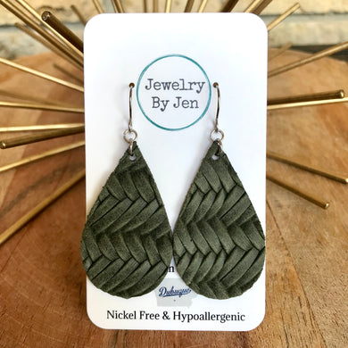 Medium Teardrop Earrings: Olive Braided
