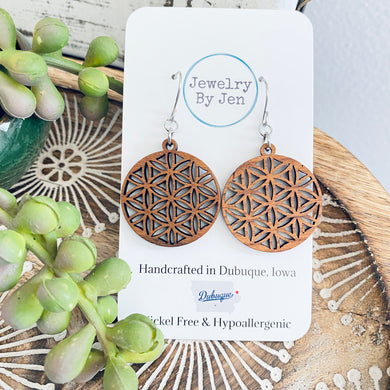 Wood Floral Round Earring