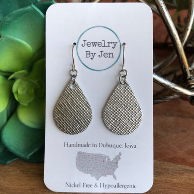Small Teardrop Earrings: Silver Saffiano