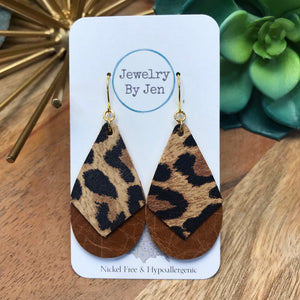 Double Stacked Teardrop Earrings: Cheetah & Cognac
