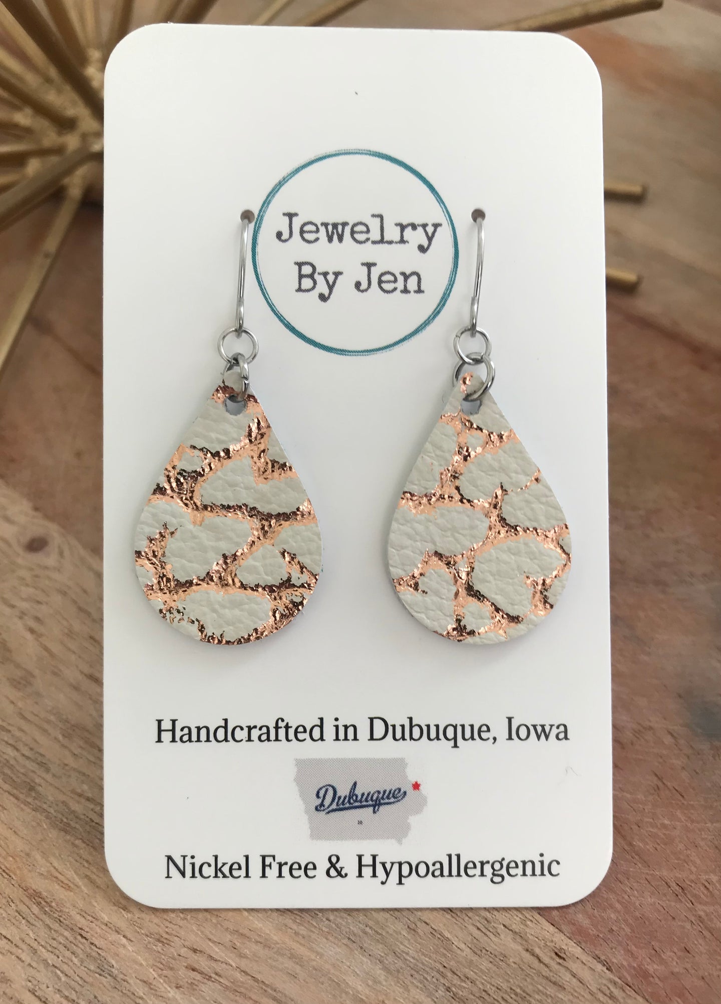 Rose Gold Crackle Small Teardrop