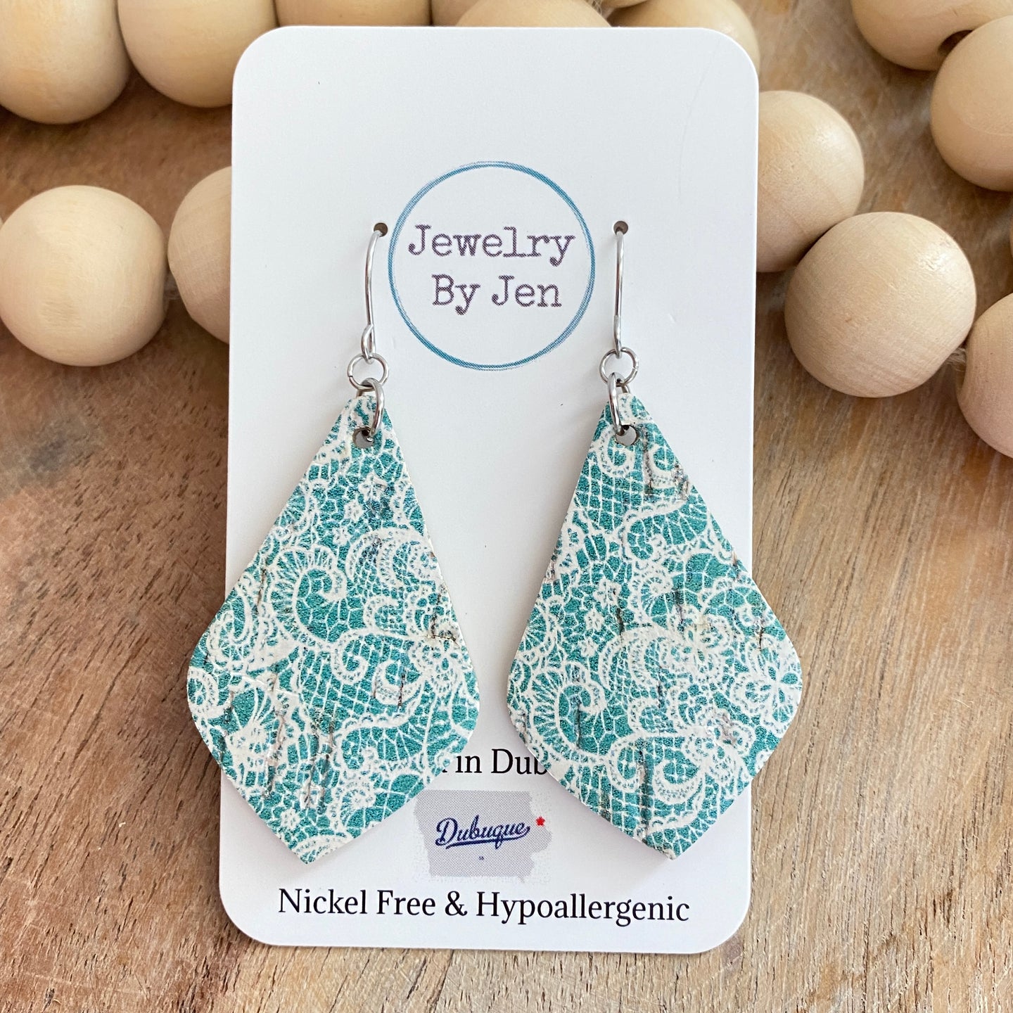 Aqua & White Lace Elegant Teardrop