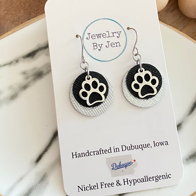 Paw Charm Earrings: Black & Silver