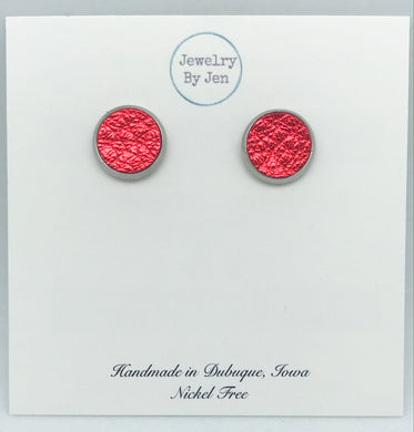 Red Metallic Leather Studs