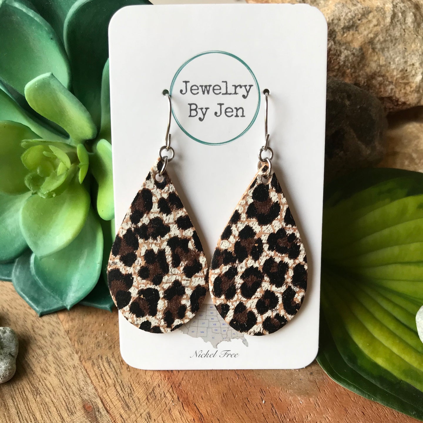 Medium Teardrop Earrings: Baby Cheetah Cork
