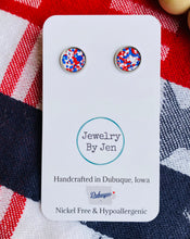 Load image into Gallery viewer, Stud Earrings: Red, White &amp; Blue Glitter
