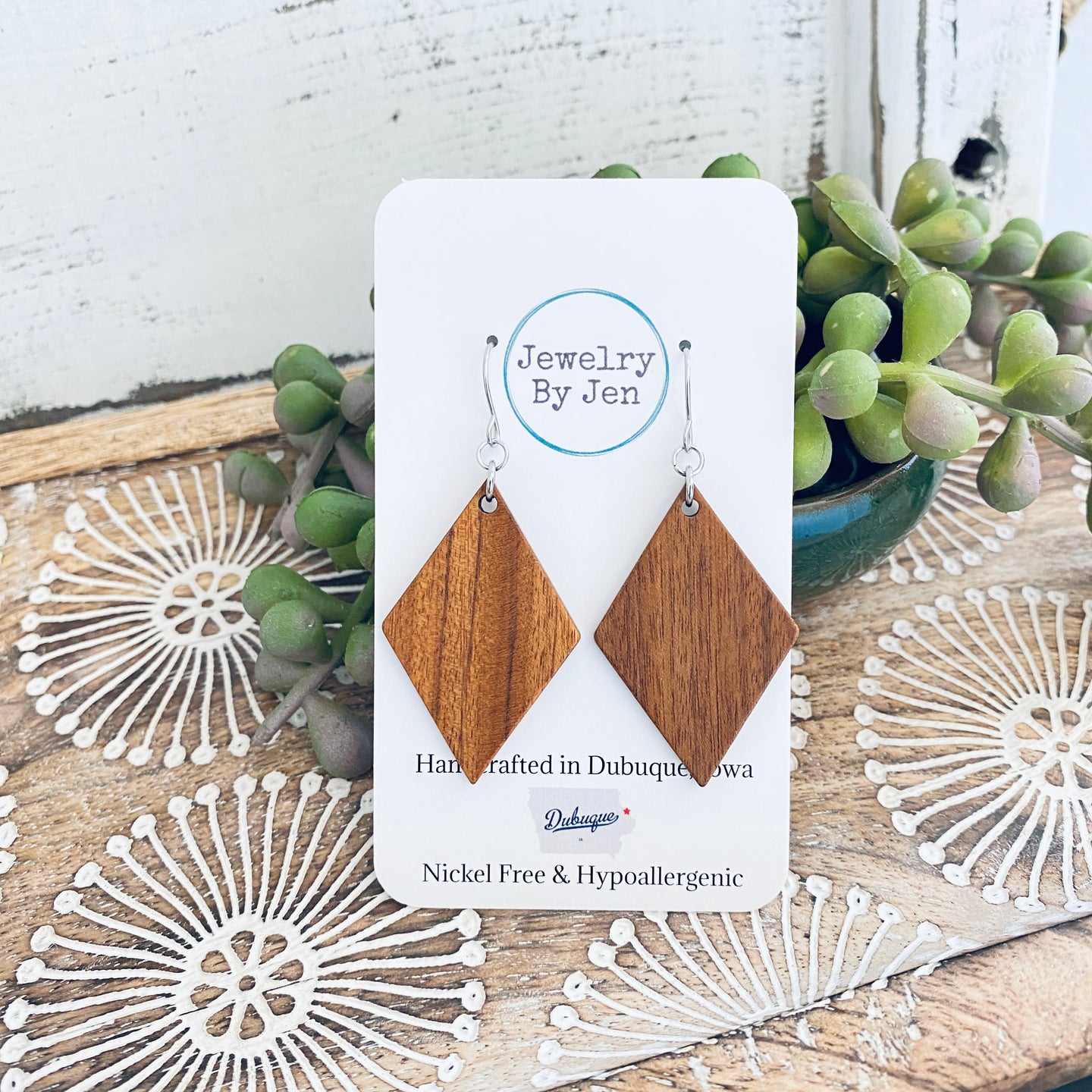 Wood Diamond Earrings