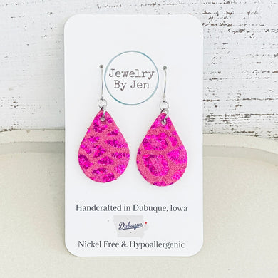 Small Teardrop: Hot Pink Metallic Cheetah