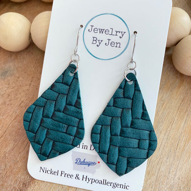 Elegant Teardrop Earrings: Teal Weaved