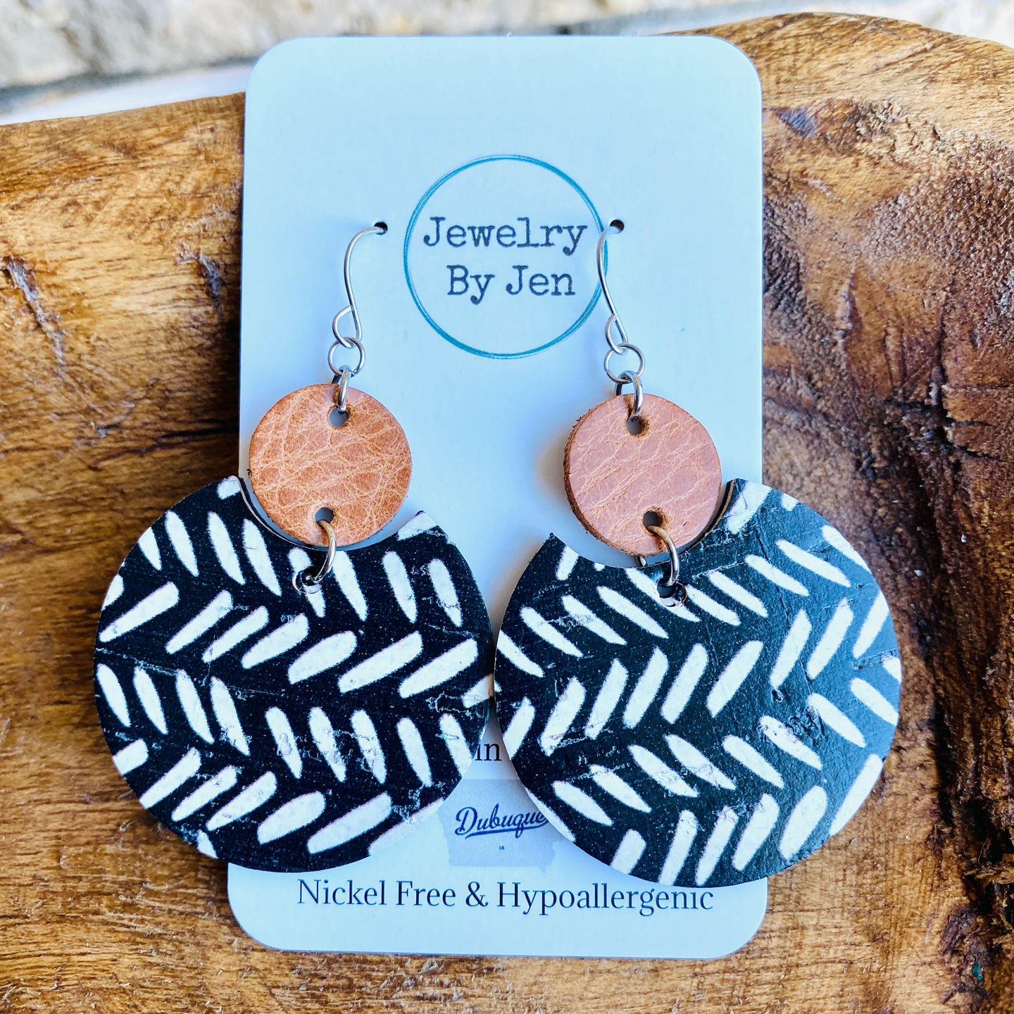 Luna Earrings: Cognac w/ Boho Chevron