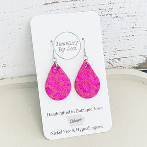 Small Teardrop: Hot Pink Metallic Cheetah