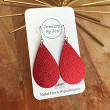 Load image into Gallery viewer, Medium Teardrop Earrings: Metallic Red Saffiano