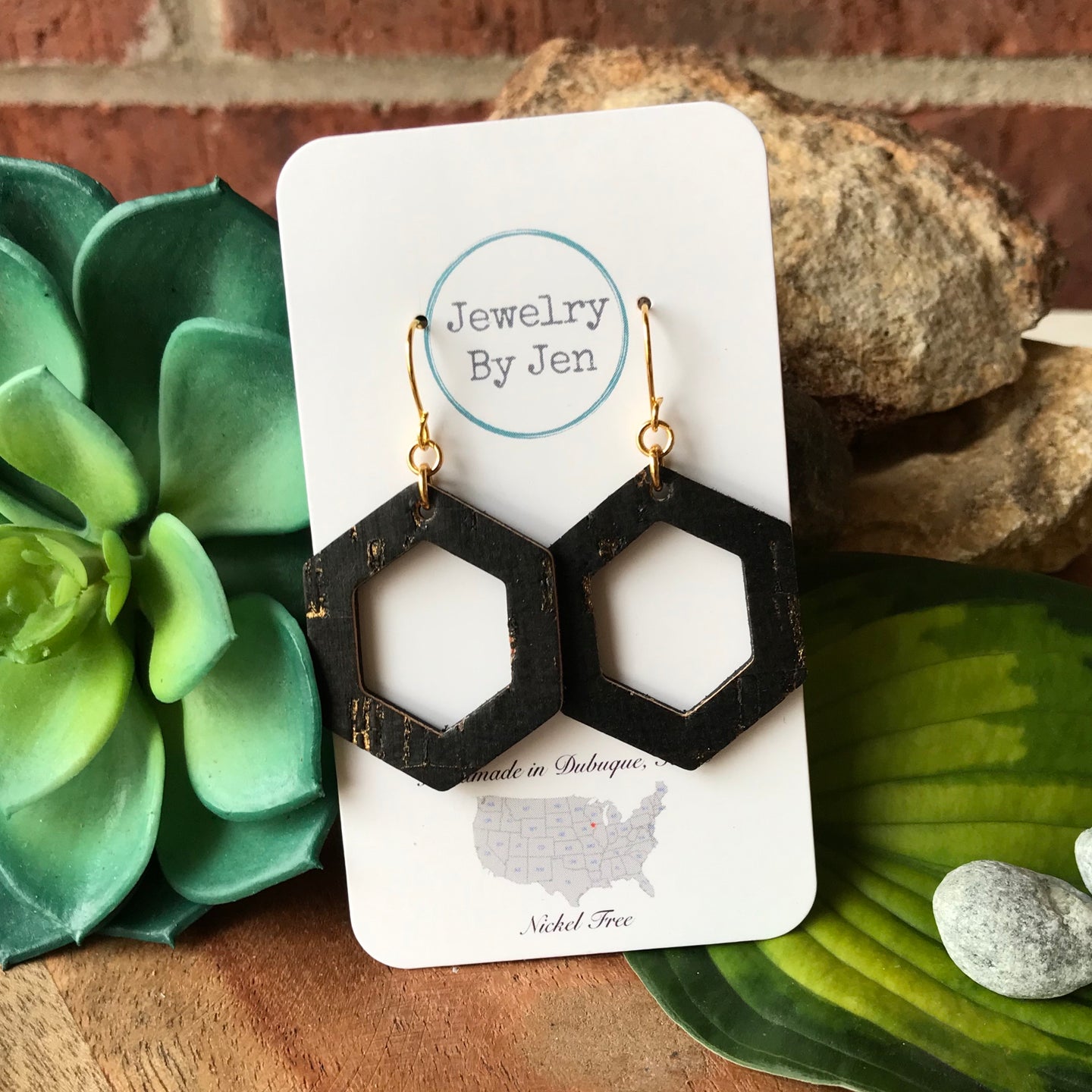 Black Cork w/Gold Accents Cutout Hexagon