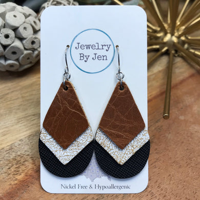 Triple Stacked Teardrop Earrings: Cognac, Weathered Cream & Black