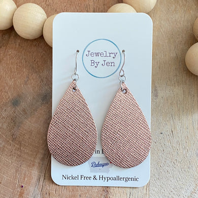 Medium Teardrop Earrings: Rose Gold Saffiano