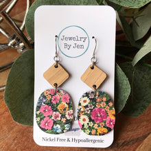 Load image into Gallery viewer, Midsummer Floral &amp; Wood Earrings