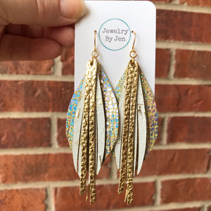 Holographic Crackle, White Wildwood & Gold Stacked Fringe