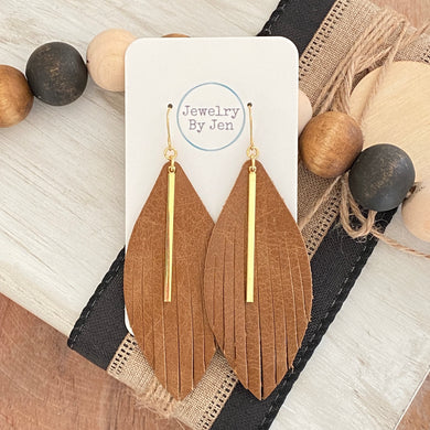 Fringe Earrings: Caramel w/Gold Bar