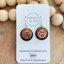 Load image into Gallery viewer, Black &amp; Orange Glitter with Paw Charm