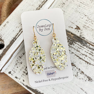 Holiday Light Bulb: White & Gold Glitter