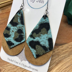 Double Stacked Teardrop Earrings:Turquoise Leopard & Weathered Tan