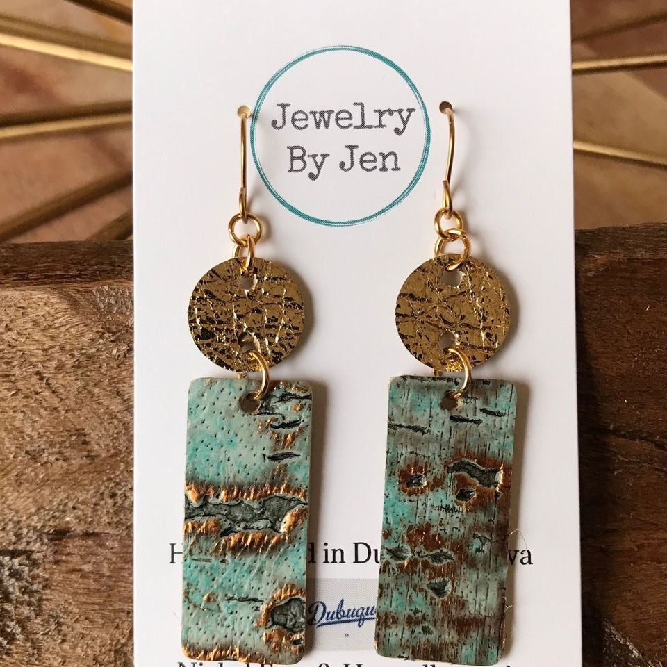 Gold & Turquoise Bar Earrings