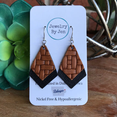 Double Stacked Earrings: Weaved Cognac & Black